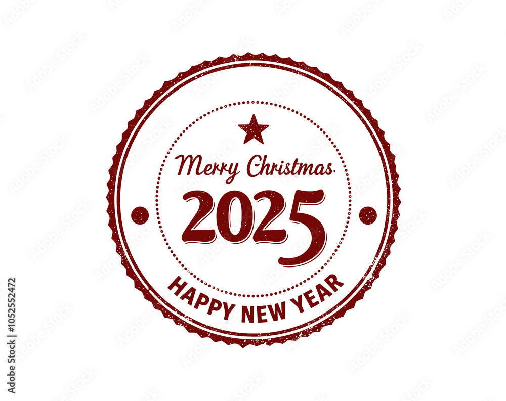 Merry Christmas and Happy New Year 2025! Round Vintage Stamp Design, Grunge Texture. distressed stamp Isolated on Transparent Background. PNG. Merry Christmas and Happy New Year 2025! Round Vintage Stamp Design, Grunge Texture. distressed stamp Isolated on Transparent Background. PNG.