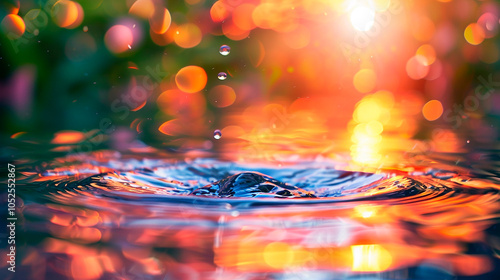 calming background with drops and circles on water