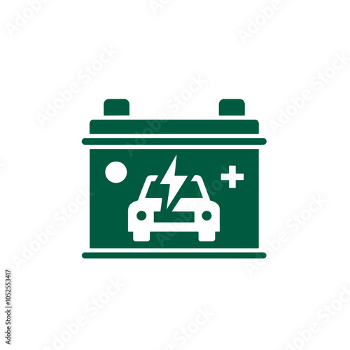 Stylized car battery logo design in green color representing energy and automotive 