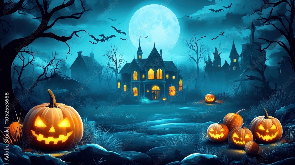 Spooky Halloween Night with Jack-o'-Lanterns Spooky Halloween Night with Jack-o'-Lanterns