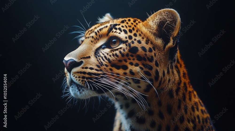 Obraz premium Close up view of a leopard displaying striking features in a natural habitat during daylight