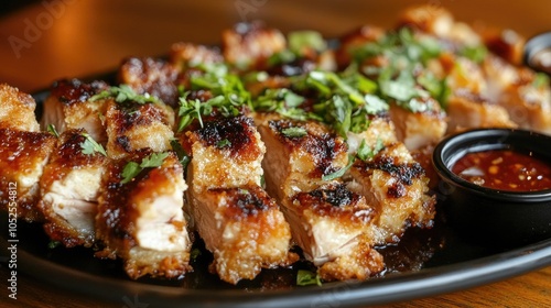 Crispy Chicken with Sauce and Fresh Herbs