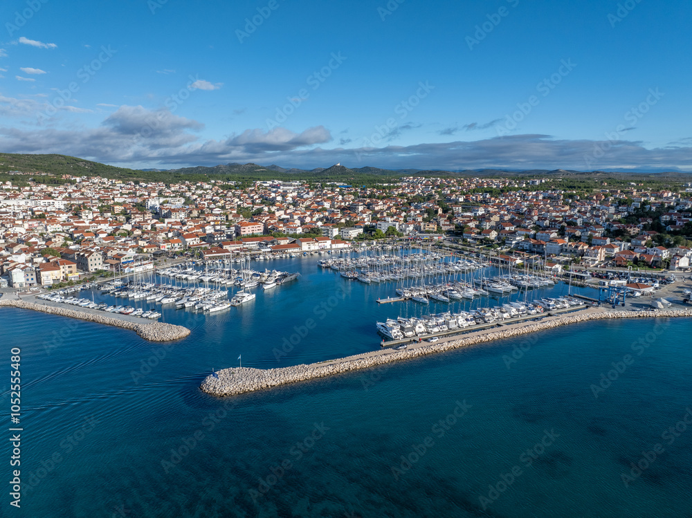 Fototapeta premium Croatia - Vodice - Dalmatia - beautiful drone photo of the city of Vodice