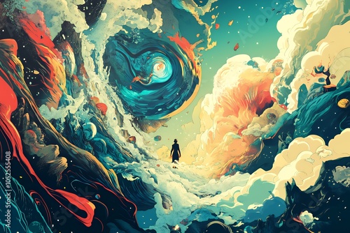 Abstract Art:  Figure in a Colorful Landscape