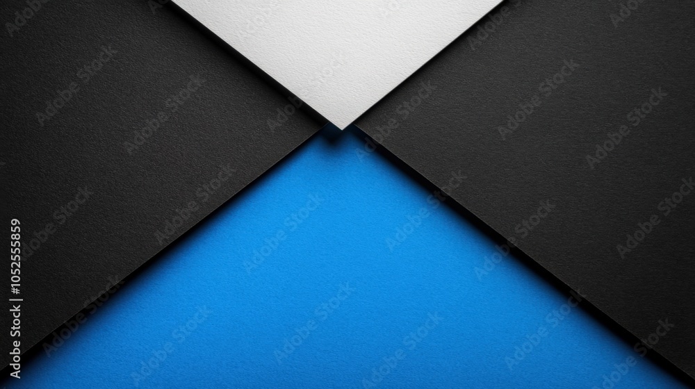 Dynamic Geometric Composition of Black, White, and Blue Paper Layers Dynamic Geometric Composition of Black, White, and Blue Paper Layers