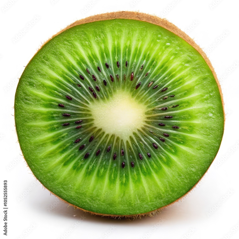 Fresh kiwi slice isolated on a white background showcasing its vibrant green color. Generative AI Fresh kiwi slice isolated on a white background showcasing its vibrant green color. Generative AI