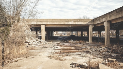 Wallpaper Mural Overgrown Underpass with Concrete Ruins and a Silhouette of a Vehicle Torontodigital.ca