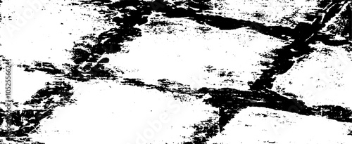 Monochrome texture composed of irregular graphic elements. Distressed uneven grunge background. Abstract vector illustration. Overlay for interesting effect and depth. Isolated on white background.