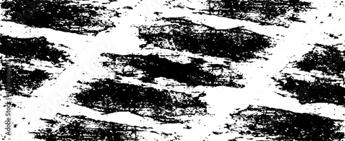 Monochrome texture composed of irregular graphic elements. Distressed uneven grunge background. Abstract vector illustration. Overlay for interesting effect and depth. Isolated on white background.