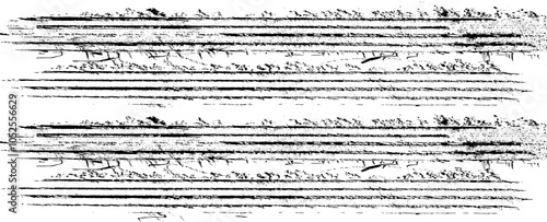 Monochrome texture composed of irregular graphic elements. Distressed uneven grunge background. Abstract vector illustration. Overlay for interesting effect and depth. Isolated on white background.