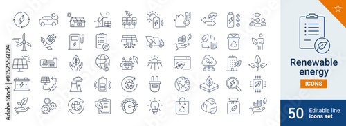 Renewable icons Pixel perfect. ecology, sun, nature, ...	
