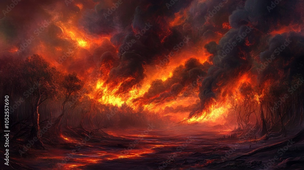 Fiery Landscape of Devastation and Destruction Fiery Landscape of Devastation and Destruction