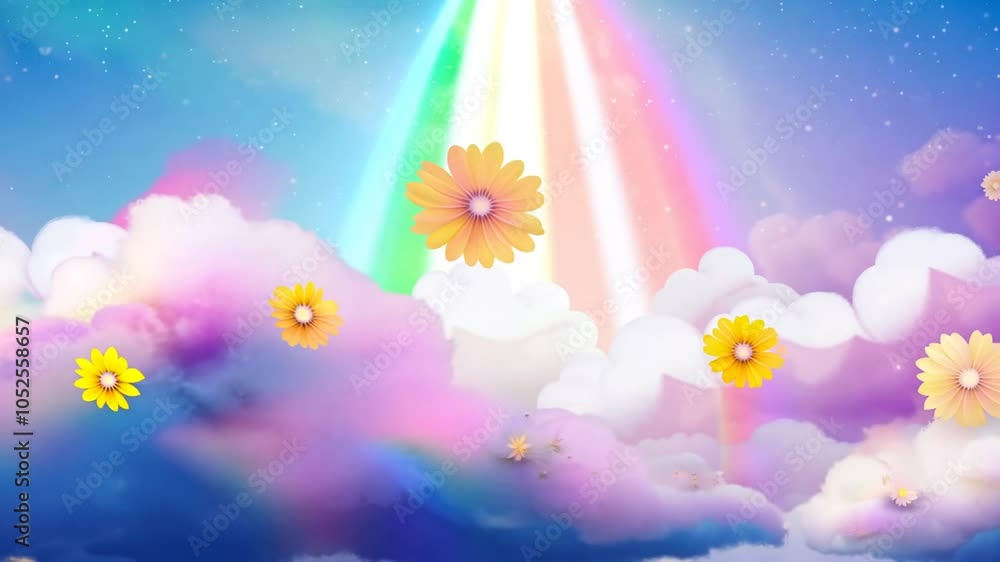 video 4k rainbow Landscape time-lapse animation clouds backgrounds Seamless flowers sky looping background bug insect butterfly bright flower field garden park nature natural outdoors scenic mountain