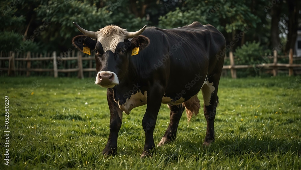 Cow grazing on a lush lawn. Cow grazing on a lush lawn.
