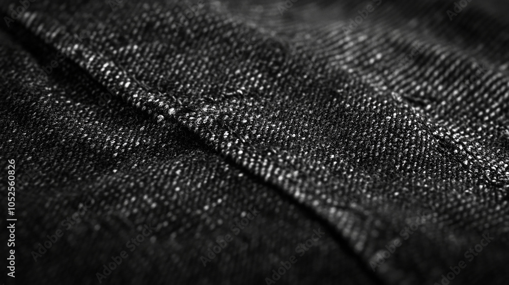 Textured black denim fabric in detail Textured black denim fabric in detail