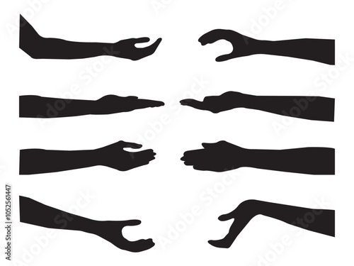 Set of hand silhouette icon. Hand gestures silhouettes collection. Set of different hand gestures.