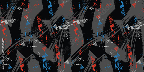 Brush grunge pattern black and grey wave lines background with shabby spray paint ink. Grunge print for sport textile