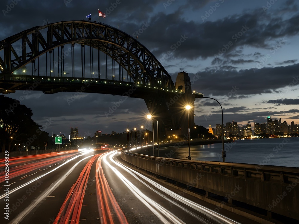 Fototapeta premium Evening traffic on the Sydney Harbour Bridge.