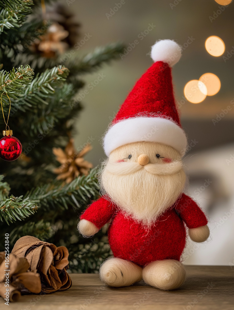 Little Santa Claus next to the Christmas tree, festive atmosphere, new year 2025 Little Santa Claus next to the Christmas tree, festive atmosphere, new year 2025