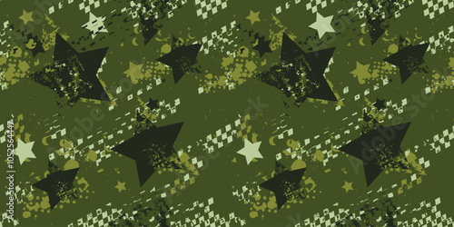 Digital camouflage seamless pattern in pixel style. Military textured print 8 bit. Repeat army ornament. Green camouflage pixel print