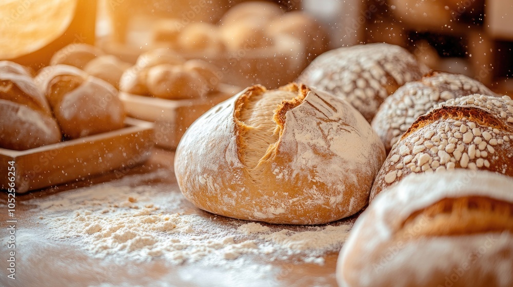 Freshly Baked Bread on Wooden Table Freshly Baked Bread on Wooden Table