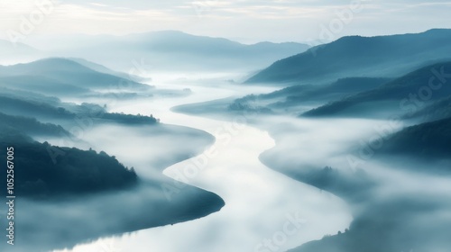 Wallpaper Mural Serene River Winding Through Misty Mountain Valley Torontodigital.ca