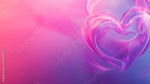 Abstract image of two intertwined glass hearts glowing with vibrant pink and purple hues, symbolizing love, connection, and romance.