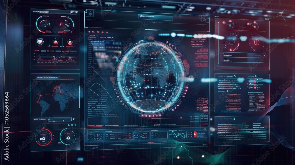 Futuristic digital interface display with global data analytics for technology innovation Futuristic digital interface display with global data analytics for technology innovation