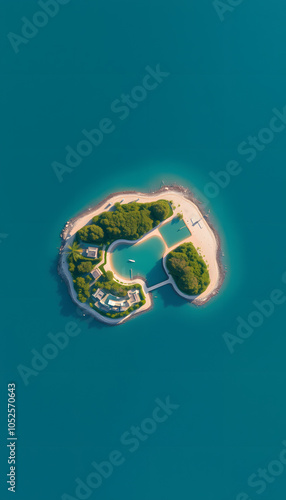 Sanya, Hainan paradise island. Aerial view of Phoenix Island from Luhuitou Park. Sanya bay. Excellent tourism destination for summer vacation by the sea. Popular Chinese resort isolated with white h photo