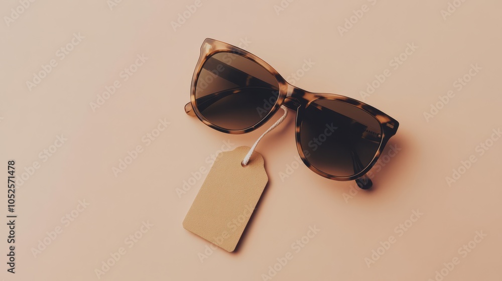 A mockup of a modern pair of sunglasses with a blank tag, placed on a clean background, perfect for fashion advertising A mockup of a modern pair of sunglasses with a blank tag, placed on a clean background, perfect for fashion advertising