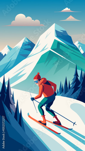 A man in a professional outfit is skiing on a snowy mountain.