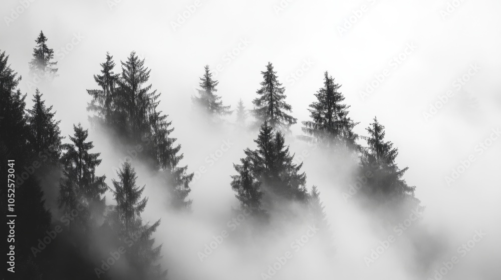 Silhouetted Trees Emerging from a Dense Fog Silhouetted Trees Emerging from a Dense Fog