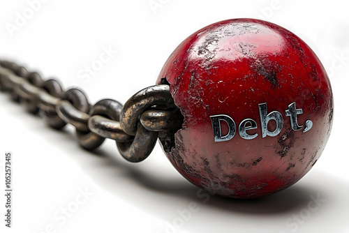 Debt Isolated on White: Debt Concept, Broken Chain from Debt Ball , Debt Help, Corporate Debt, Debt Stress. 