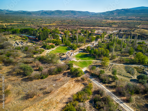 Aerial drone view of the ancient city of Aphrodisias, Aydin - Turkey 