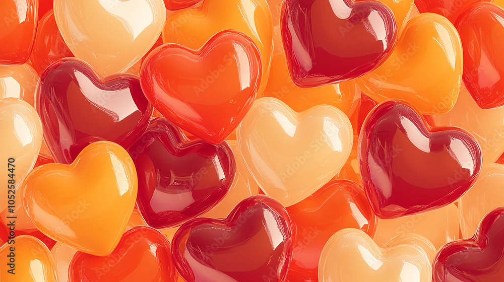 Warm background with floating orange and red hearts Warm background with floating orange and red hearts