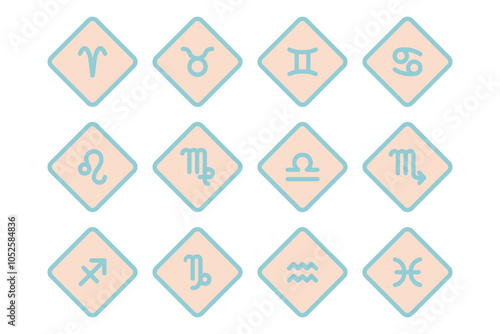 Zodiac horoscope. Twelve astrological icon symbols set. Stylized star signs esoteric. Simple line vector illustration