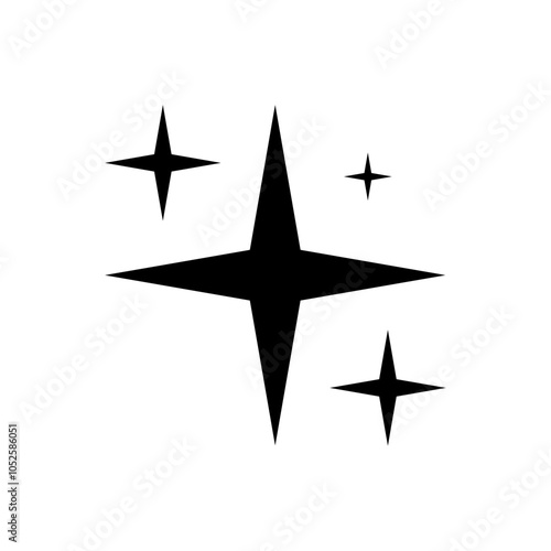 Sparkle star icon: a simple black and white sparkle symbol. Available as a transparent PNG and vector illustration.