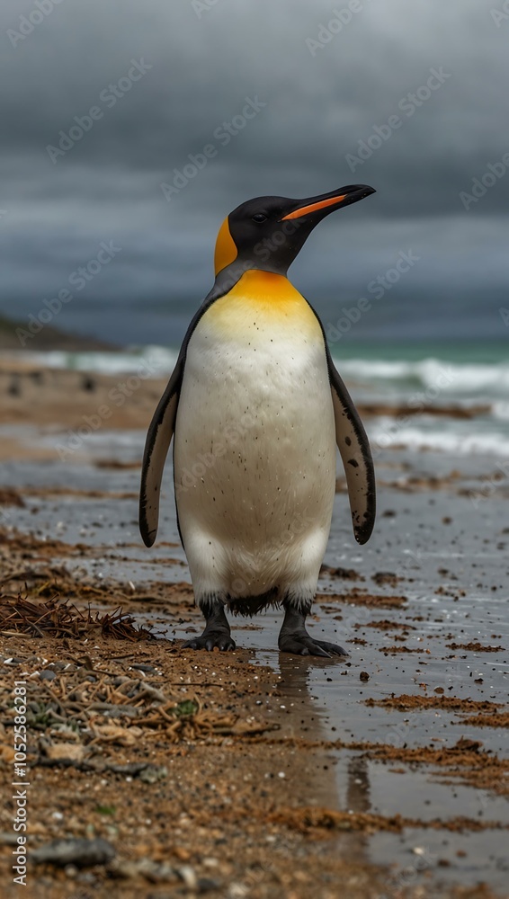 Fototapeta premium King penguin on a beach in the Falkland Islands.