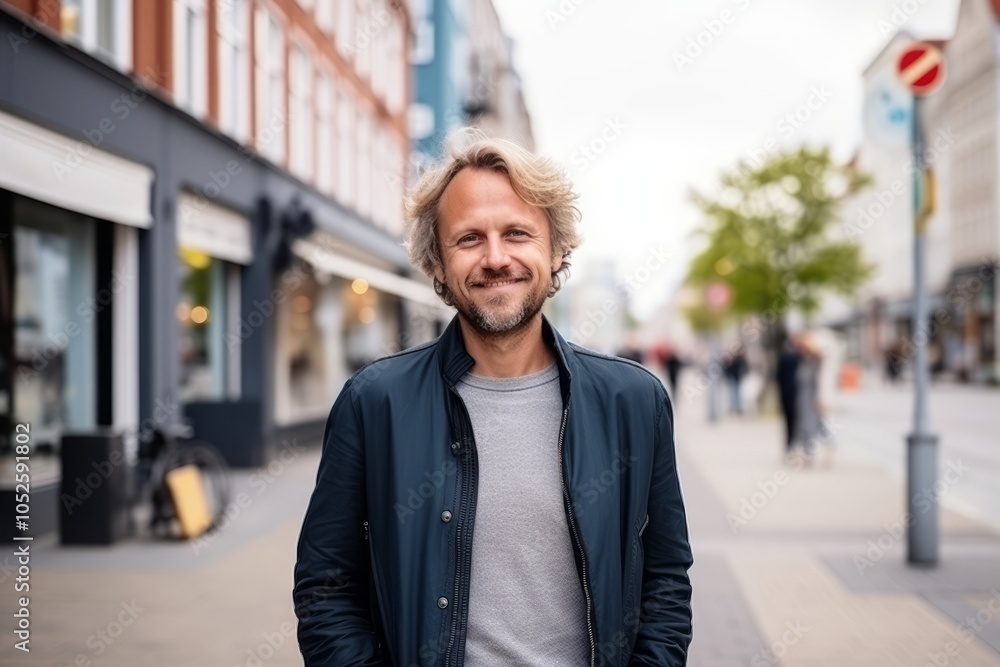 Portrait of a handsome man standing in a city street smiling at the camera Portrait of a handsome man standing in a city street smiling at the camera