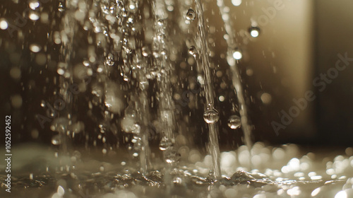 Water flowing from shower close-up detail