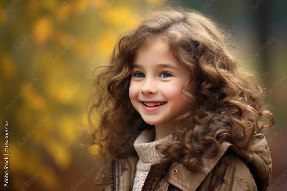 Portrait of a beautiful little girl with curly hair in autumn park Portrait of a beautiful little girl with curly hair in autumn park