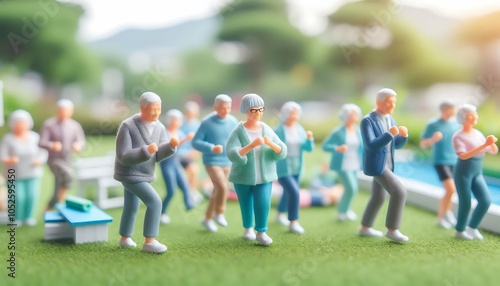 Group of Seniors Exercising Outdoors in a Park for Healthy Aging and Fitness
