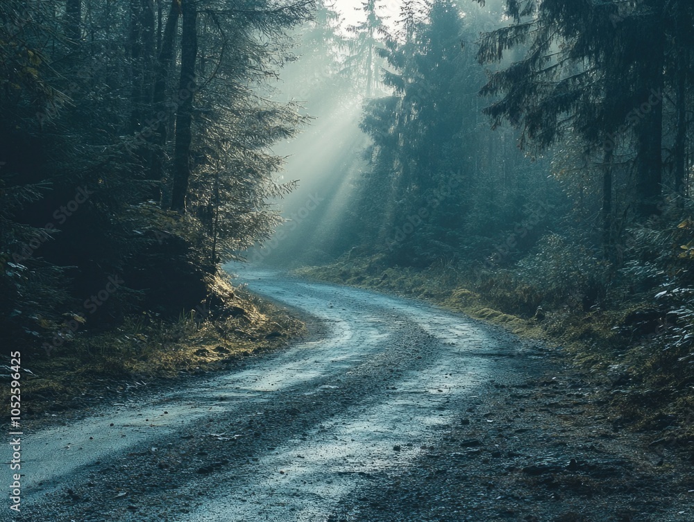 Fototapeta premium Misty Morning on a Damp Forest Road