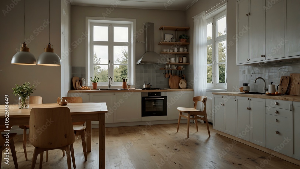 Fototapeta premium One more Scandinavian-style luxury kitchen interior.