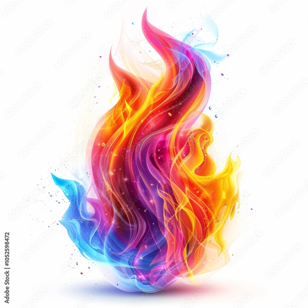 Obraz premium An abstract fire symbol with imaginative flame shapes and vibrant colors, set on a white background