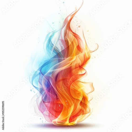 An abstract fire symbol with imaginative flame shapes and vibrant colors, set on a white background