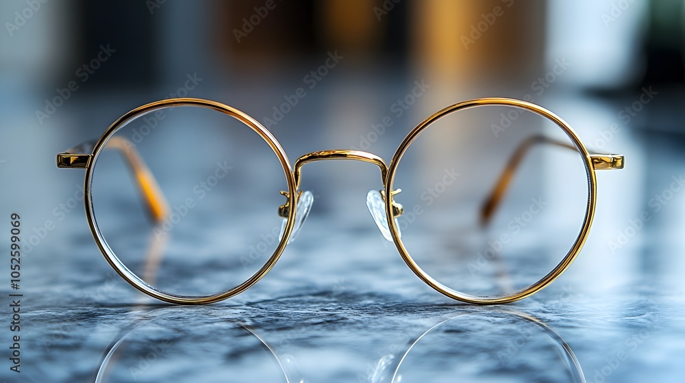 Stylish Round Glasses on a Marble Surface Stylish Round Glasses on a Marble Surface
