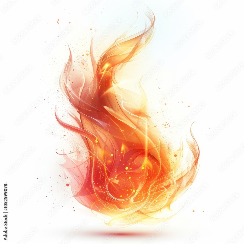 An abstract fire symbol with imaginative flame shapes and vibrant colors, set on a white background An abstract fire symbol with imaginative flame shapes and vibrant colors, set on a white background
