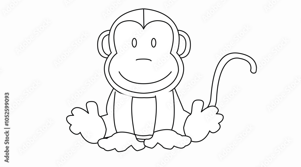 Fototapeta premium Coloring drawing of a monkey in a childish style. Editable vector illustration.