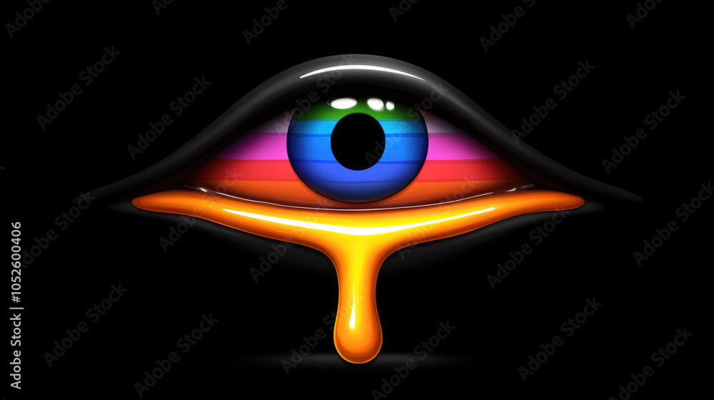 Obraz premium Vibrant dripping eye with multicolored iris on black background